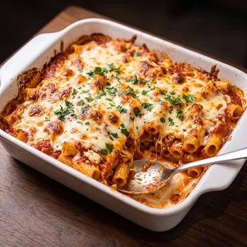 Baked ziti with melted mozzarella
