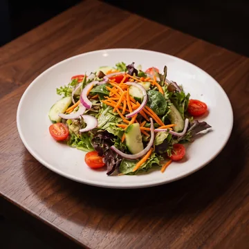 Garden salad with tomato, cucumber and carrot