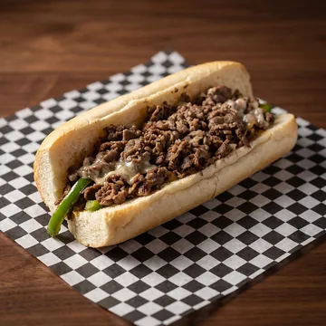 A cheesesteak hero on a long roll